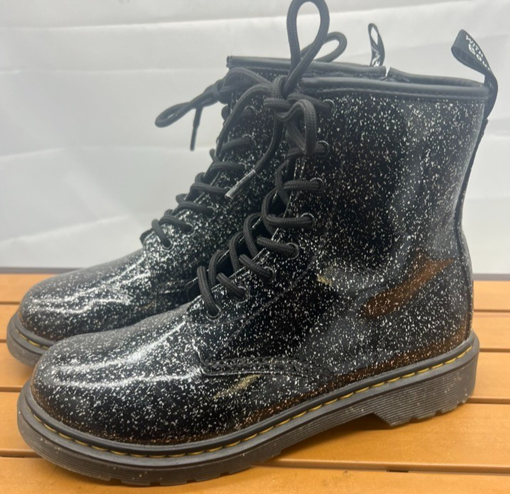 Dr Martens 1460 Cosmic Glitter Youth Sz 5 Black Patent Leather Boots Sparkles